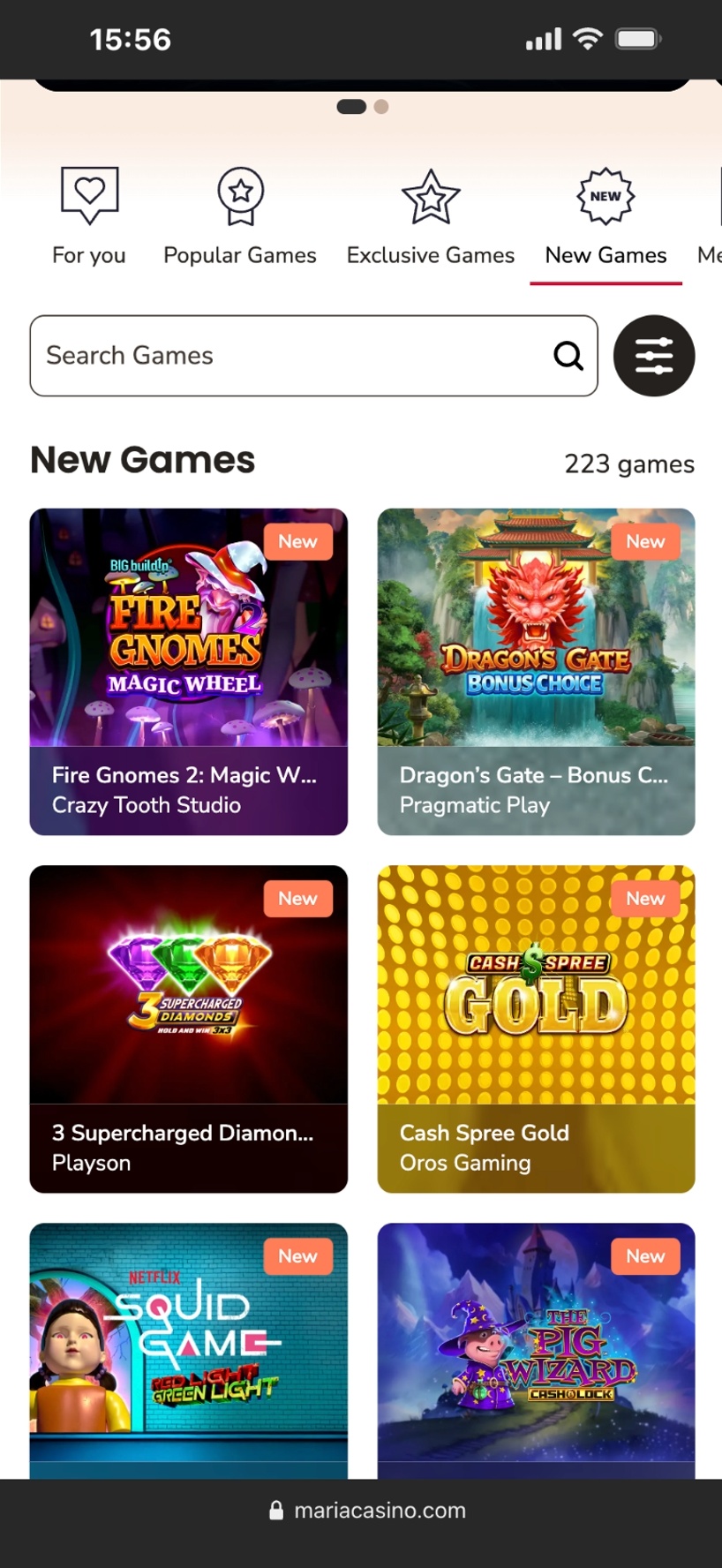 Maria Casino mobile lobby