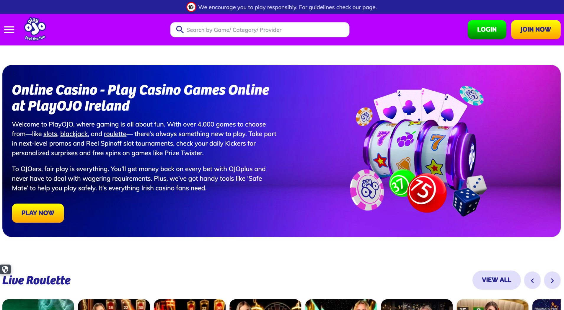 PlayOJO Casino screenshot 2