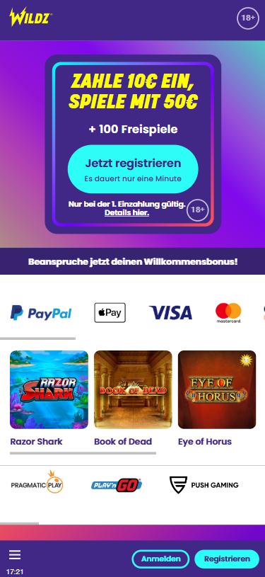 Wildz Casino mobile home